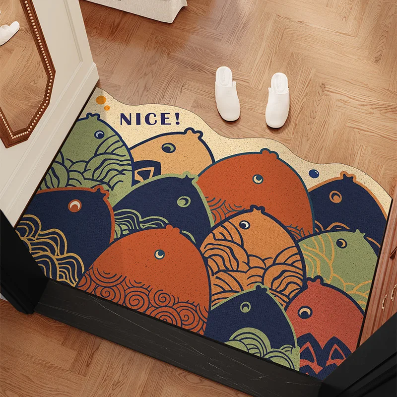 MELLON Cartoon Fish Dirt Resistant PVC Silk Ring Door Mat Entrance Doormat  Anti-slip Easy Clean Wear-Resistant Carpet