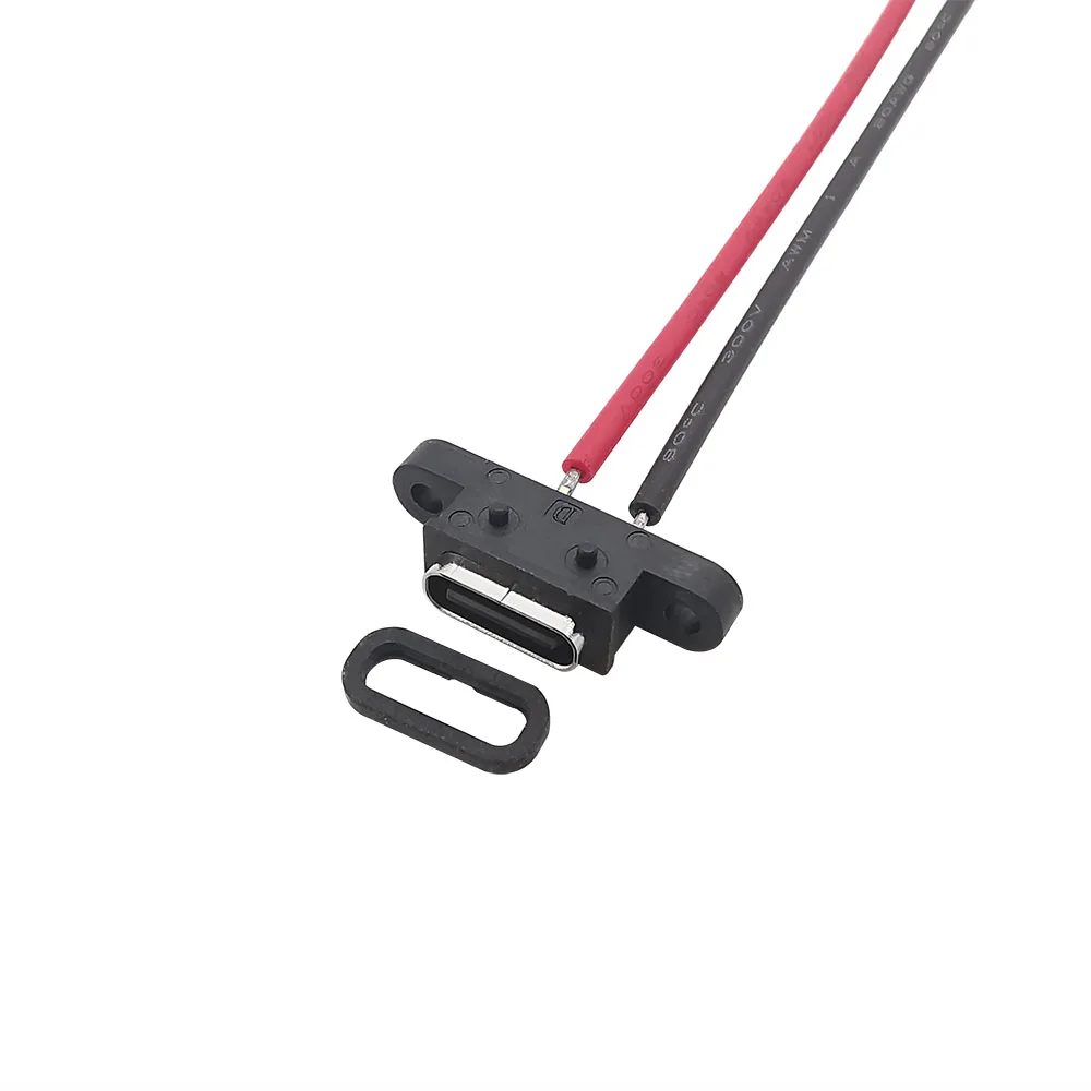 2Pcs Type C 2 Pin Waterproof Female USB C Socket Port With Screw Hole Fast Charge Charging Interface USB Connector With Cable