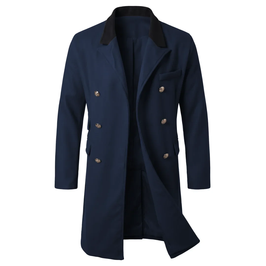 Neuer Winter-Herren-Doppelreihiger Trenchcoat mit Kontrastfarben-Design, Casual/Streetwear, Mehrere Taschen, Warme Winddichte Jacke – Detail 13