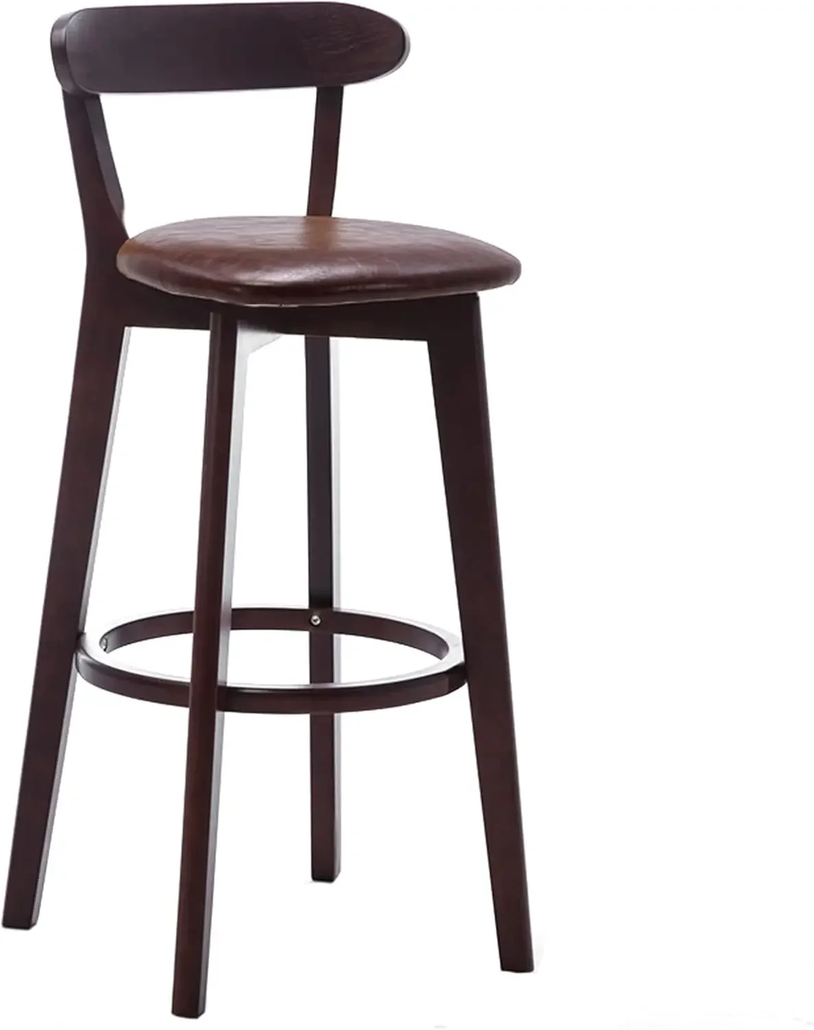 Brown PU Leather Barstool, Breakfast Kitchen Counter Bar Chairs with Footrest and Backrest, Living Room Coffee Shop High Stool,