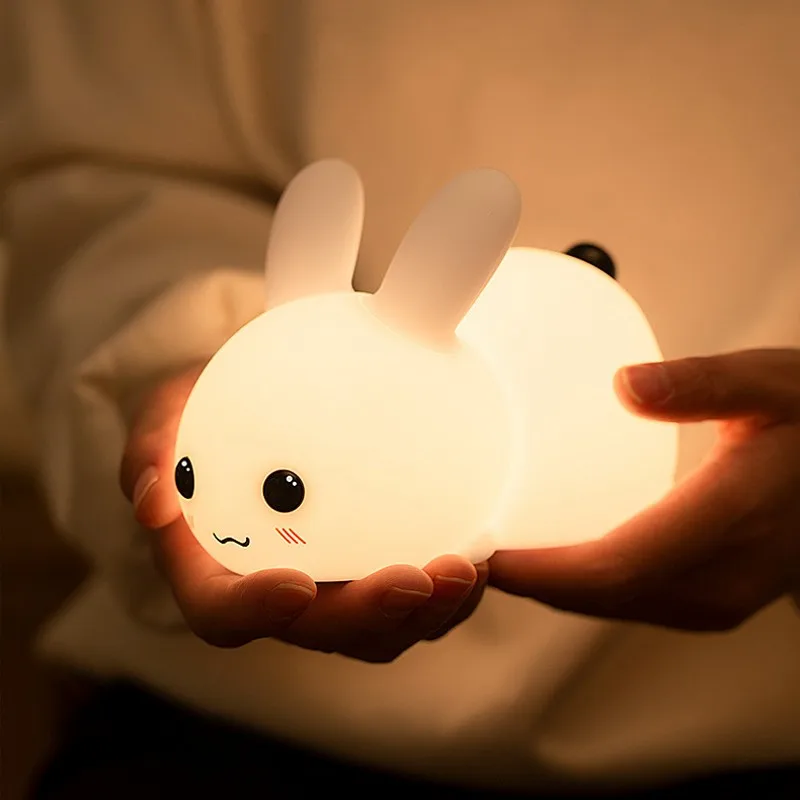 LED Rabbit Night Light Remote Control Dimmable RGB Rechargeable Silicone Bunny Lamp for Children Baby Toy Gift Touch Sensor