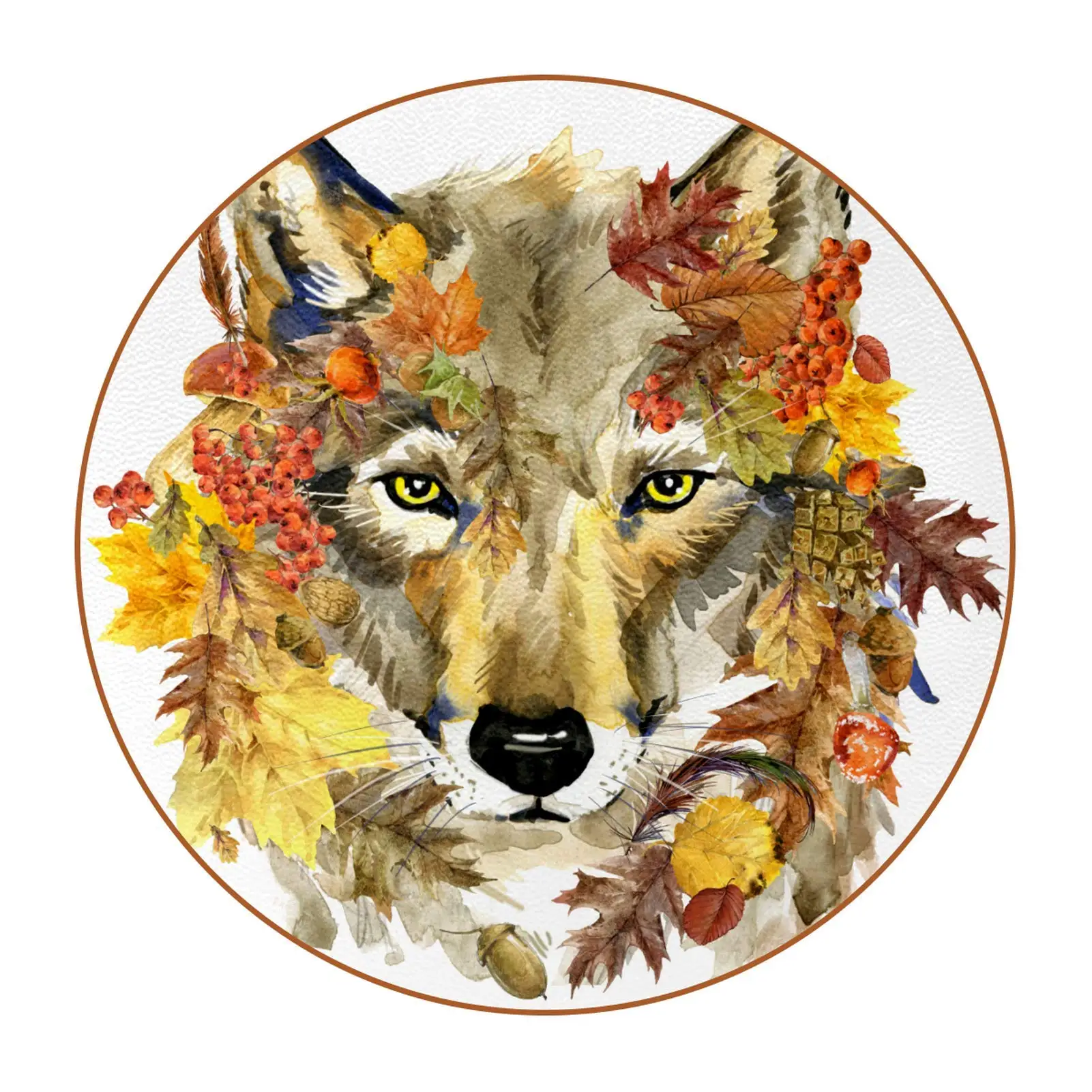 Animal Wolf Logo Coasters for Drinks, Set of 1 Absorbent Round Ceramic Coasters Cork Backing Tabletop Protection Mat Table Decor