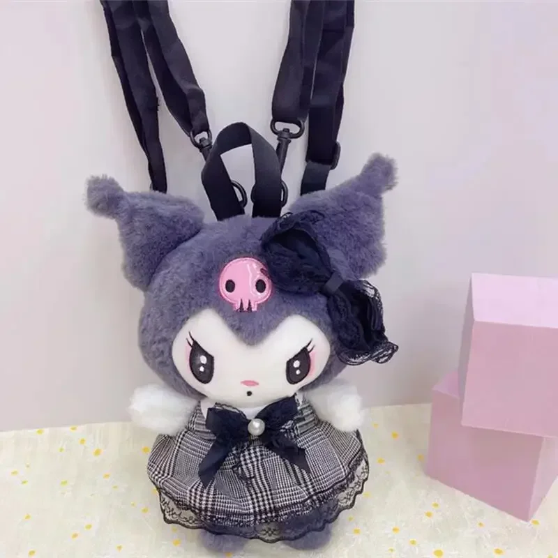 Sanrio Kuromi-mochila de muñeco de peluche con dibujos animados, monedero portátil My Melody, mochila de felpa suave, juguetes para niñas y niños, regalos de vacaciones