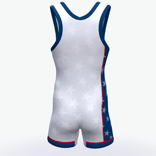 Blue and White Wrestling Singlets Tummy Control Wear GYM Sleeveless Triathlon PowerLifting Clothing Swimming Running Skinsuit