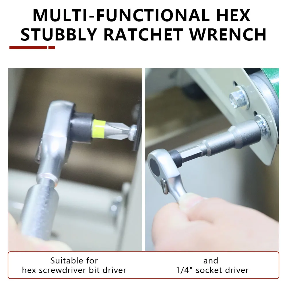 Mini llave de trinquete hexagonal: adaptadores de brocas hexagonales de 1/4", controlador de puntas de 72 dientes compatible con accesorios de extensiones de enchufe de 1/4 de pulgada