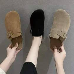 Women's Cork Clogs Shoes Flat Closed Toe Thick Soled Slippers for Women Outdoor Casual Women's Flat Slippers Zapatos De Mujer