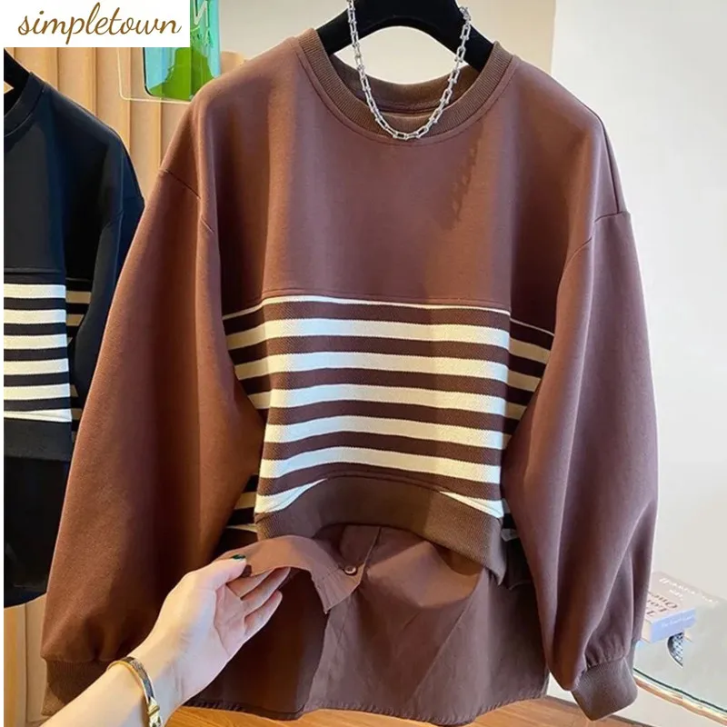 

Large size patchwork shirt autumn and winter Korean version new loose casual fashion top
