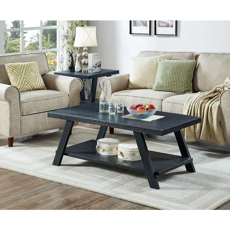 Athens Contemporary 3-Piece Wood Shelf Coffee Table Set, Black asesorios de desbrozadoras