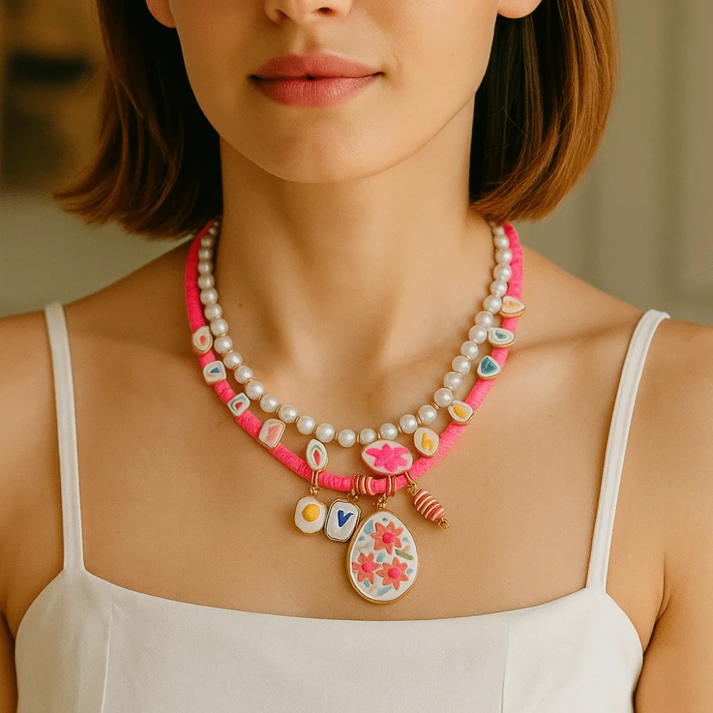 

Fruit Flower Pendant Necklace Ethnic Style Hip Hop Pearls Necklace Necklace Set Jewelry Accessories Dopamine Necklace Decoration