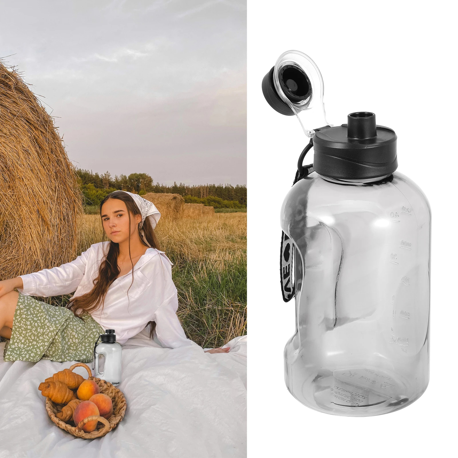 

Бутылка для воды, спортивная портативная чашка, пластиковый кувшин, литр, контейнер для хранения большой емкости для фитнеса на открытом воздухе, черный