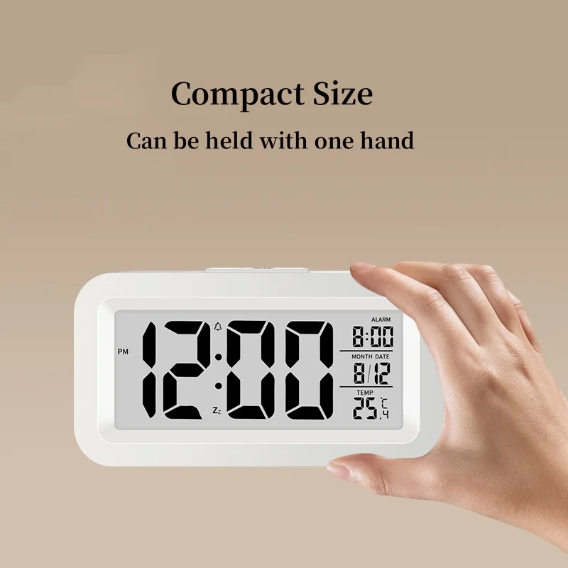 Mini Digital Alarm Clock Temperature Date Battery Powered Snooze Table Clock 12/24H Mute Bedside Electronic LCD Clock