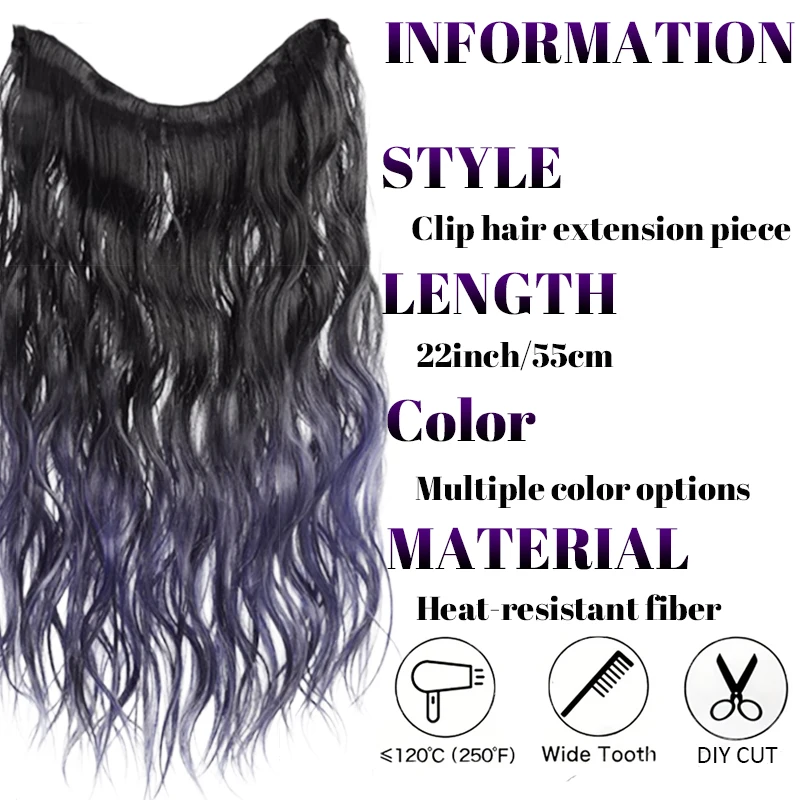 Synthetic 22 Inch One Piece Long Water Wavy Curly  Fake Hairpiece Clip Clip in Hair Extensions Cosplay Color Hairpieces