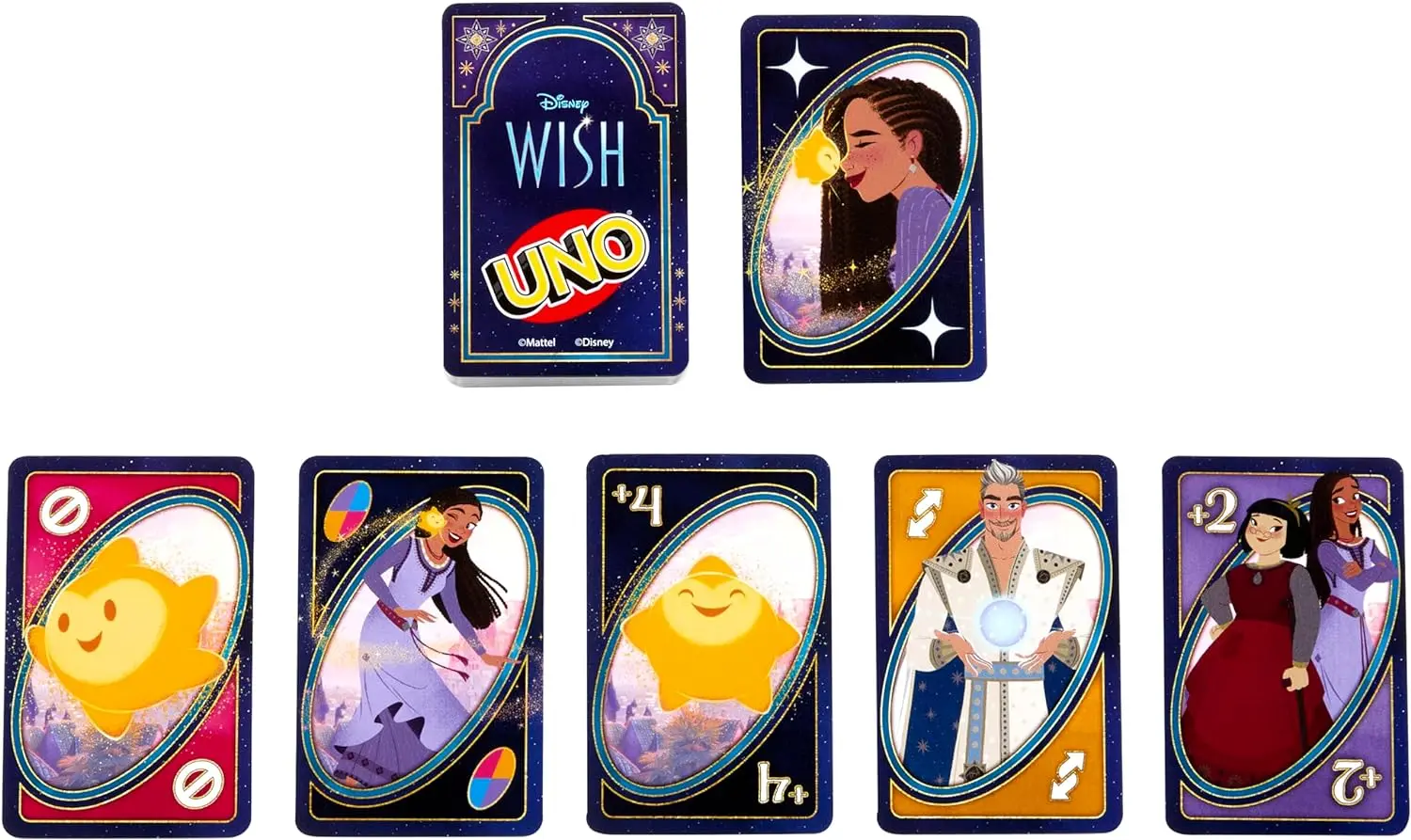 Mattel Games UNO Disney Wish Card Game for Kids Adults Game Night with Characters from The Movie Special Rule 2 to 10 Players