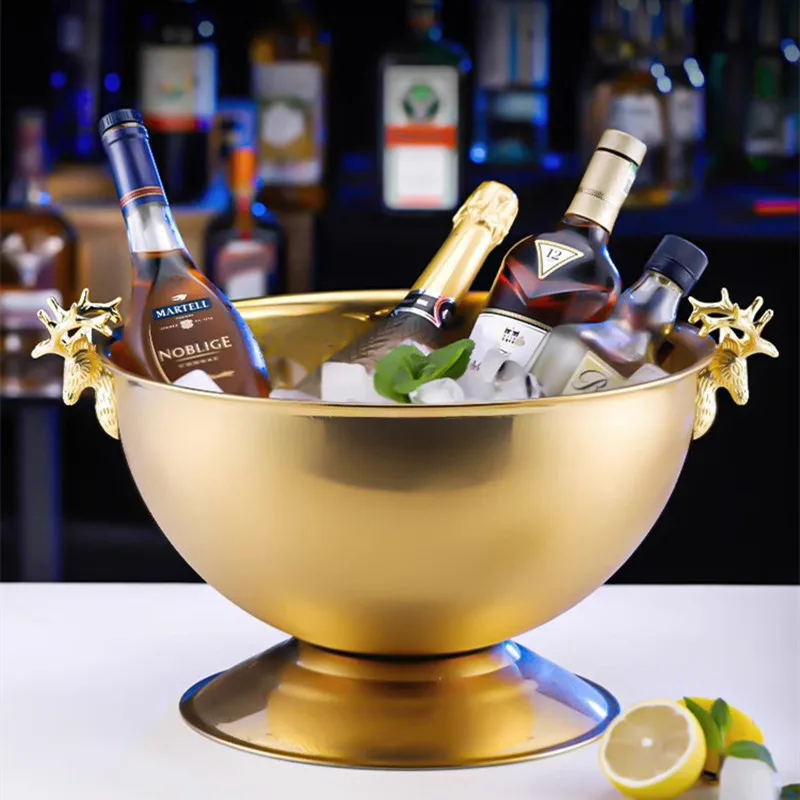 13.5L Deer Head Ear Champagne Bowl 304 Stainless Steel Food Grade Rose Golden silver Wine Beer Ice Bucket Bar Party