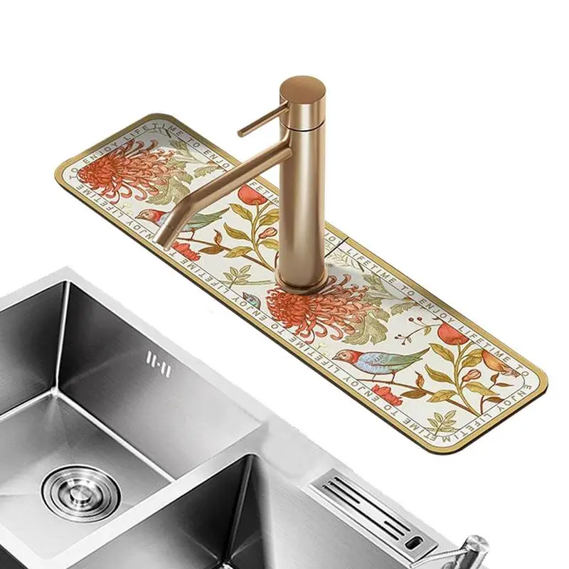 

Kitchen Faucet Splash Catcher Mat Vintage Soft Diatom Mud Drain Pad Super Absorbent Quick Dry Mat Sink Faucet Draining Mat