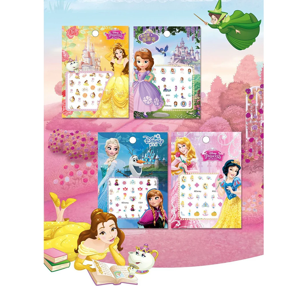 Disney Cartoon Frozen Princess Pooh Bear Snow White Makeup Nail Stickers Minnie Mickey Mermaid Stitch Stickers Toy For Kids DIY