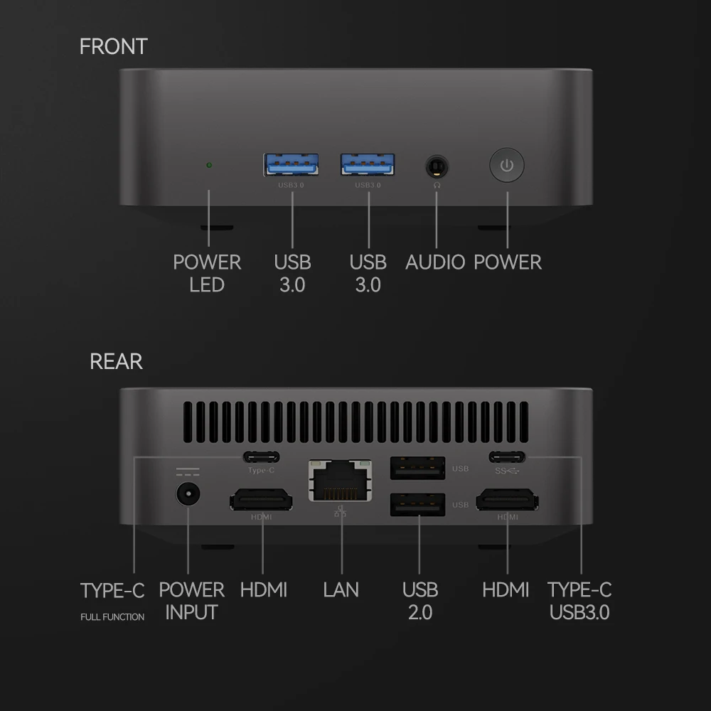 Intel N100 PC Mini, PC Mini 16GB DDR4 512GB M.2 NVMe SSD WiFi6 Windows 11 tipe-c mendukung Triple 4K tampilan