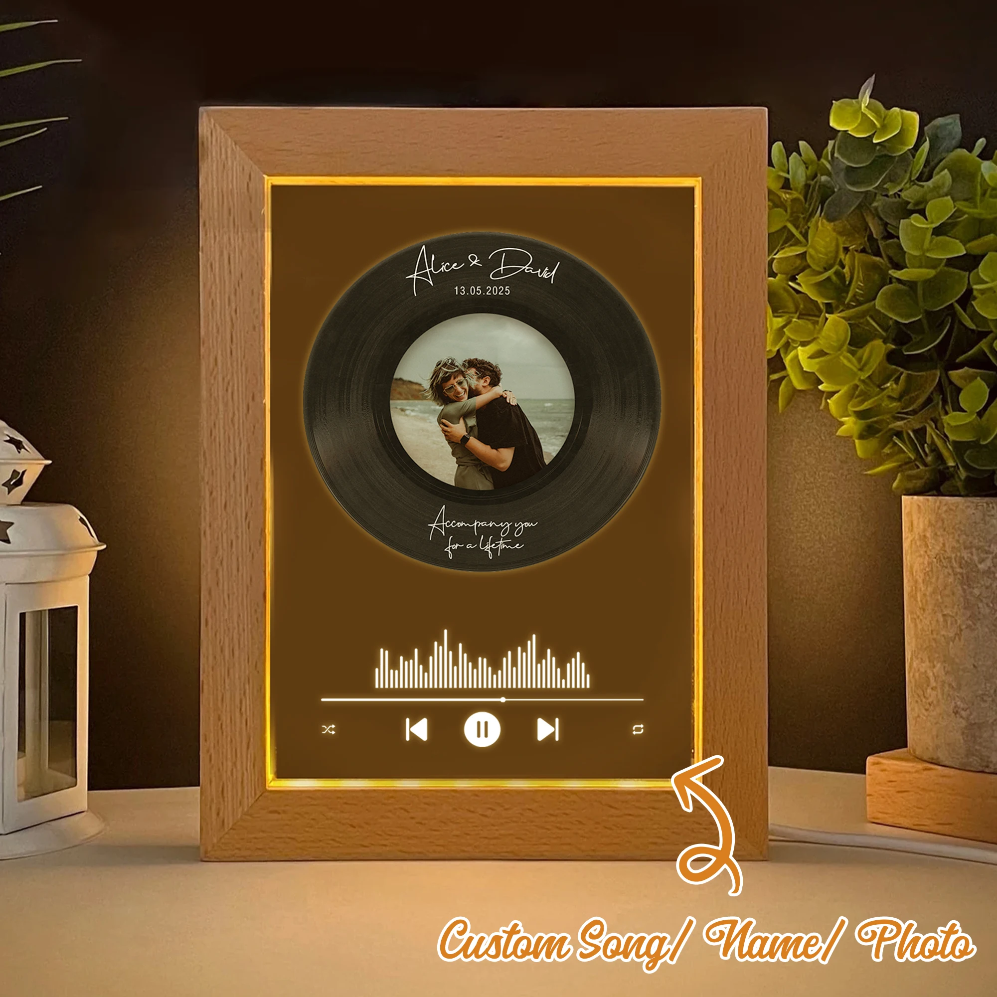 

Personalized Couple Record LED Night View Photo Frame Custom Gift Family Living Room Bedroom Dining Room Home Decoration