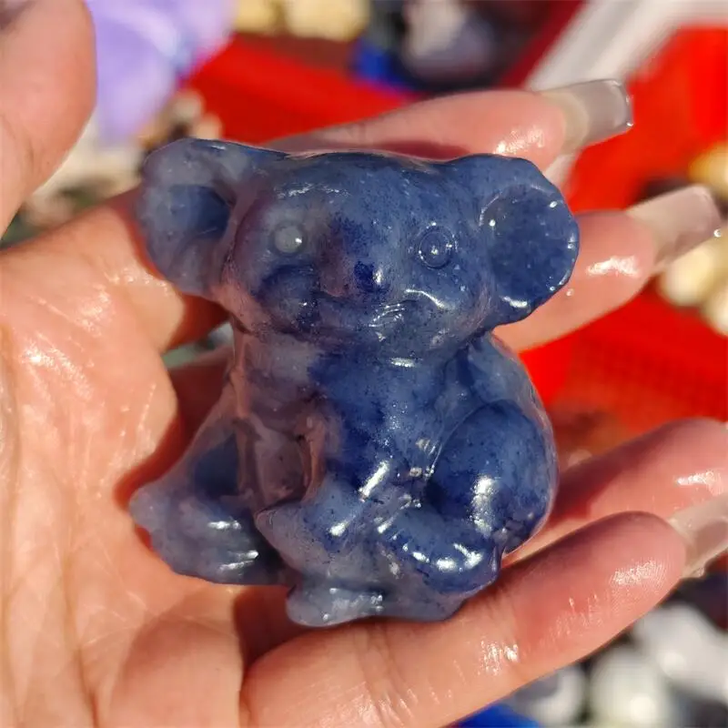 Natural Blue Aventurine Koala Carving Energy Gem Reiki Healing Home Decoration Holiday Gift Collection 1pcs