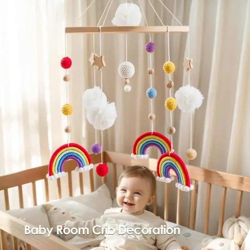 خشبية قوس قزح دلاية على شكل نجمة سرير المحمول سهلة التجميع سلسلة القطن الشمال الحضانة الديكور آمنة لعبة عضاضة للرضع 15UB #1