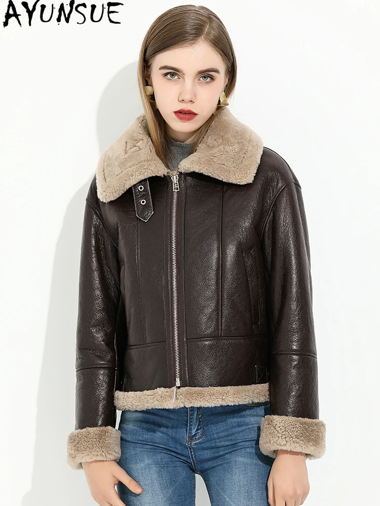 AYUNSUE 2025 جديد شيرلينغ سترة امرأة 100% سترات من الصوف الطبيعي للمرأة ملابس موضة سترة فرو الضأن امرأة كوفاتا ميسهوم