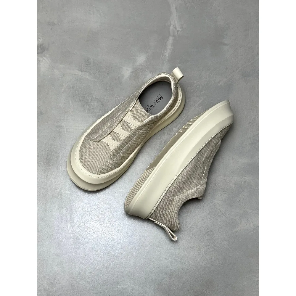 Brown White 2026 Thick Soled Casual Sneakers for Men Breathable Spring Slip on Lazy Shoes Laceless Versatile