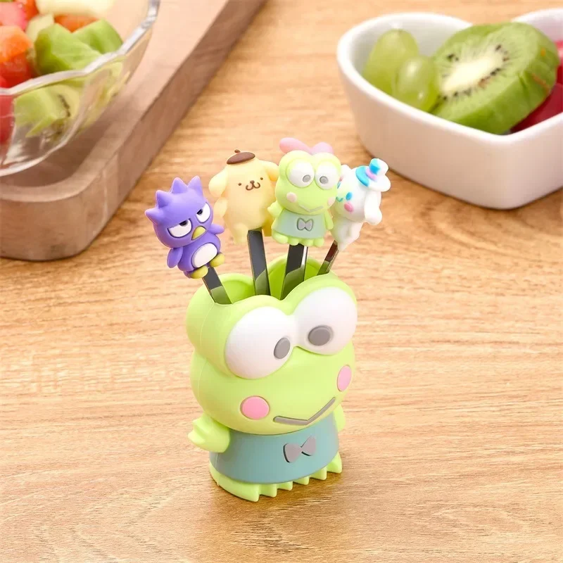 5pcs/set Kawaii Stainless Steel Fruit Fork Cute Keroppi Cartoon Fruit Fork Mini Home Frog Fruit Stick Kid Dessert Party Fork Set