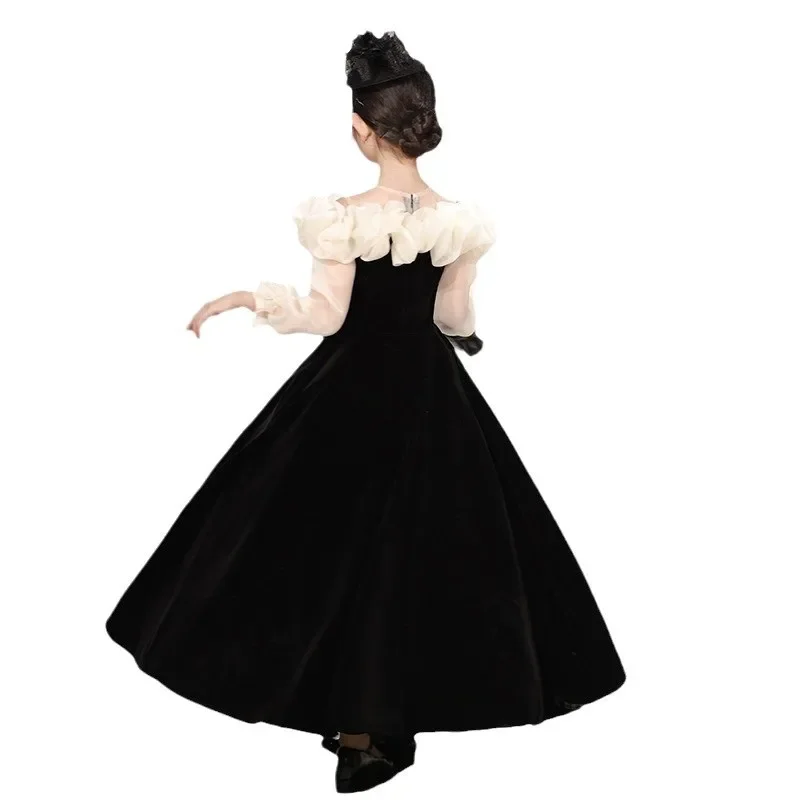 Robe de mariage à fleurs rouges pour enfants, petite fille, fête d'anniversaire, princesse hôte, spectacle de Piano, printemps automne