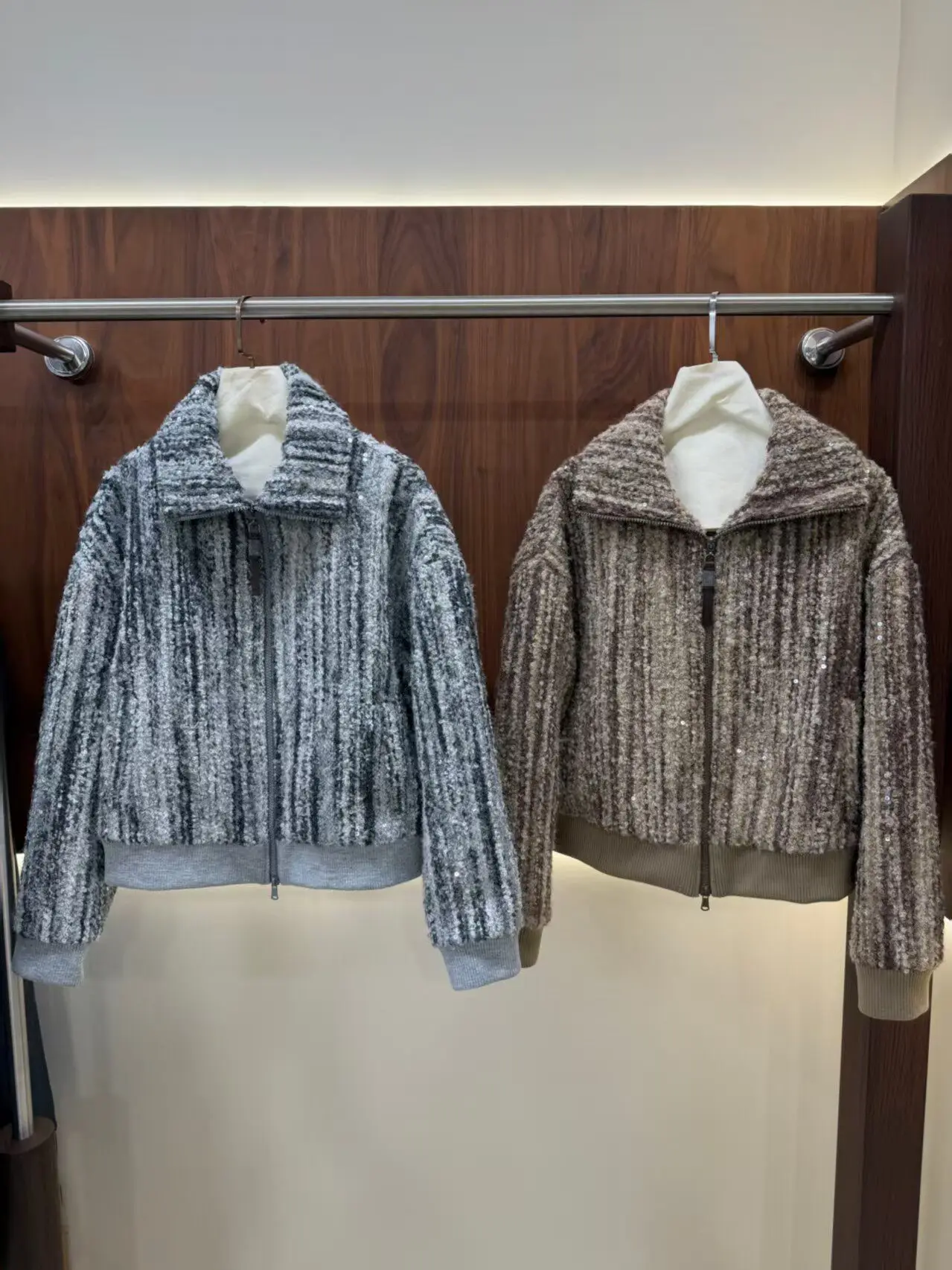 Women's 2026 Winter New High-end Large Lapel Sequined Woolen Cardigan Jacket