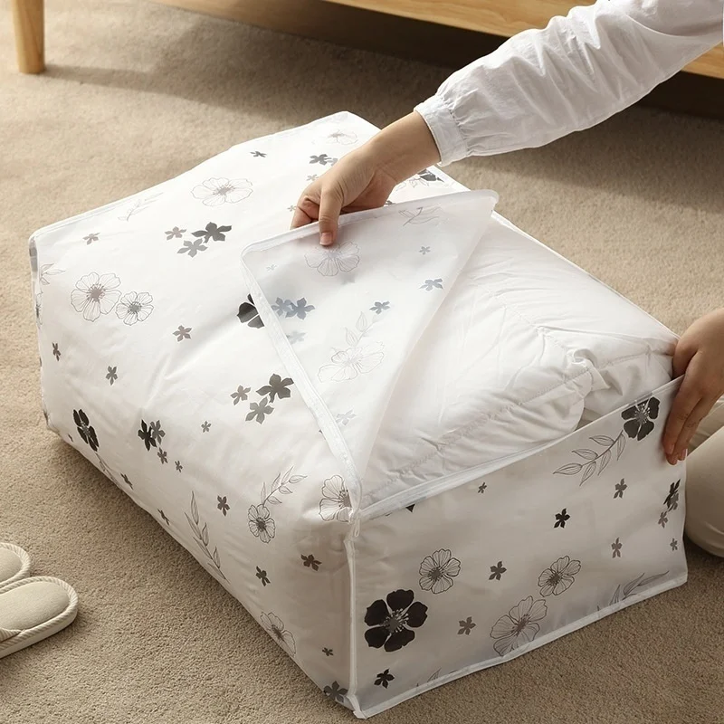 Hot Sale Foldable Quilt Storage Bag Feather Print Home Clothes Quilt Pillow Blanket Storage Bag Travel Luggage Organizer Bag 1pc