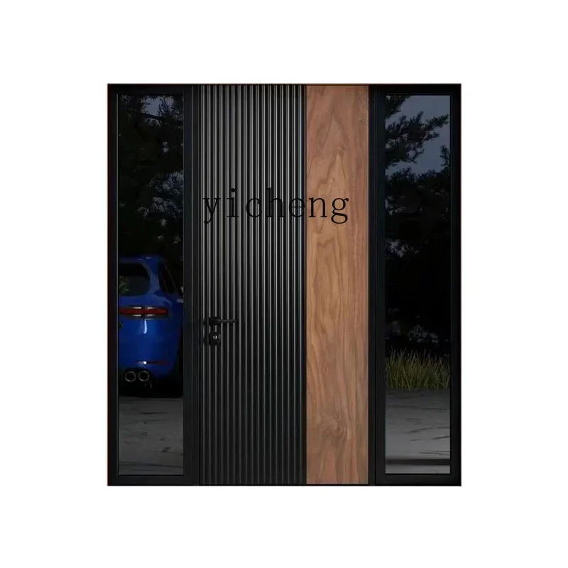 ZZf Explosion-Proof Cast Aluminum Glass Door Household Villa Double-Open Carved Door