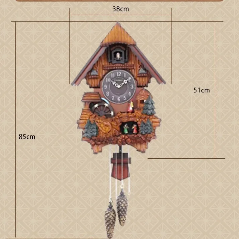 European wooden import, movement carving cuckoo, wall clock living room music