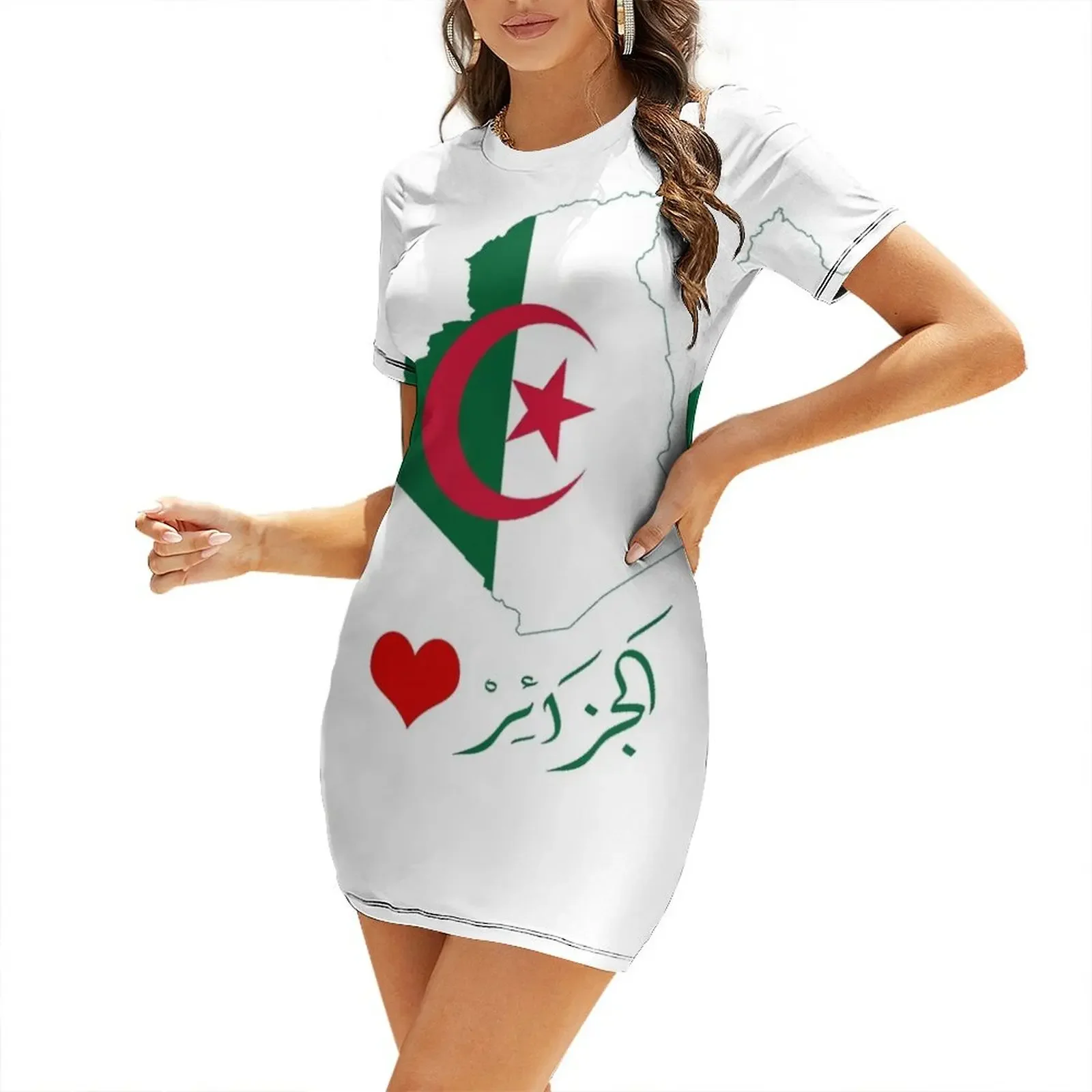

Algeria flag () Short-Sleeved Dress elegant women's dresses for wedding clothes luxury dress Dress