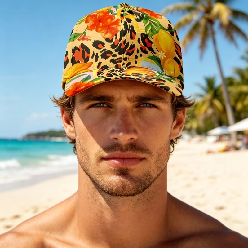 Customization Tropical Flower Leopard Print Baseball Cap, Summer Vacation Style Hat, Unisex Adjustable Visor Cap, Suitable For B
