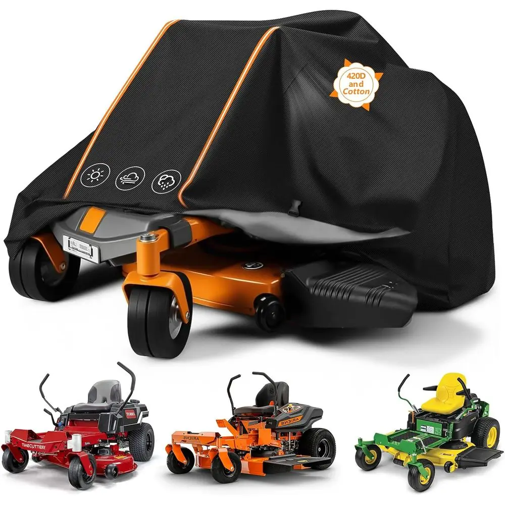 

Zero Turn Lawn Mower Cover Universal Fit, 420D Oxford Water Resistant Tractor Cover w/Elastic Hem, Windproof Rope & Storage Bag