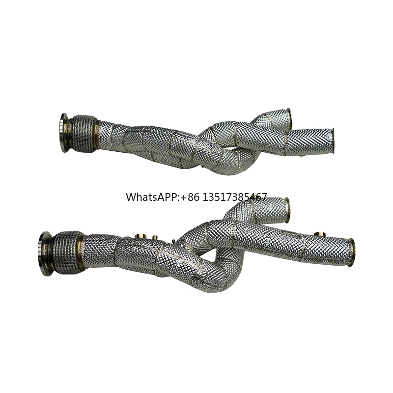 

JTLD SUS304 Stainless Steel Heat Shield Unequal Length Exhaust Downpipe for Lamborghini Aventador SVJ