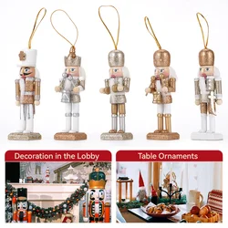 5Pcs 12cm Christmas Nutcracker Soldier Puppet Wooden Handicraft Christmas Tree Pendant Desktop Ornament New Year Home Decoration