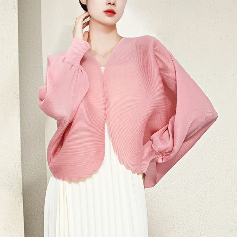 مياكي سترة مطوي ريترو سترة قصيرة 2025 جديد الخفافيش سترة بلون رقيقة فضفاضة مائة المرأة بلايز النساء الملابس #1