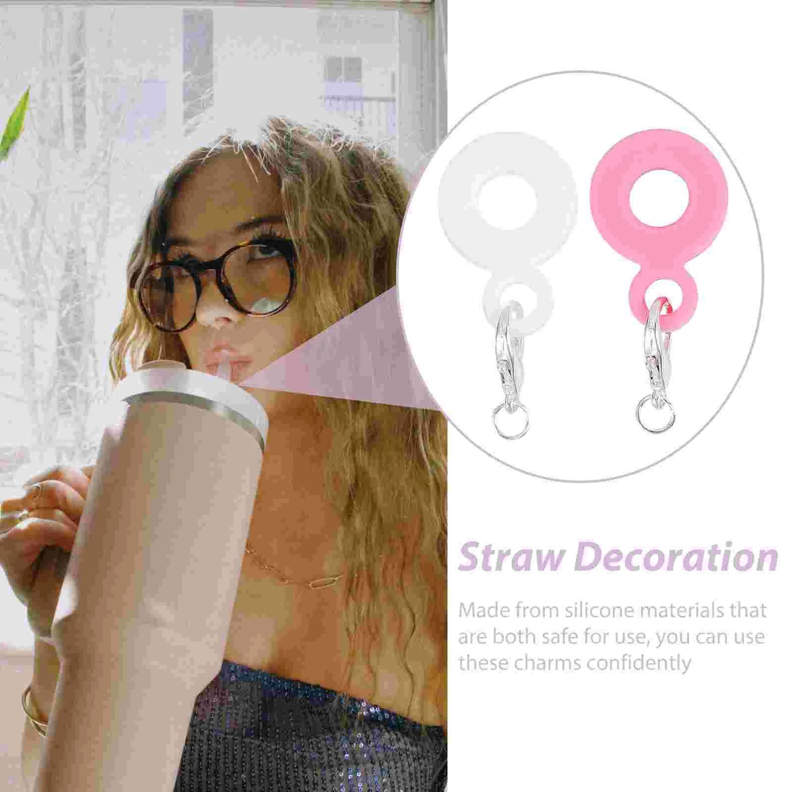 Breloques en silicone pour tasses à eau, ornements de paille, poignée, pointe d'insertion, adaptateur de prise, pendentif, décor de boissons ouvertement mignon, 4 pièces