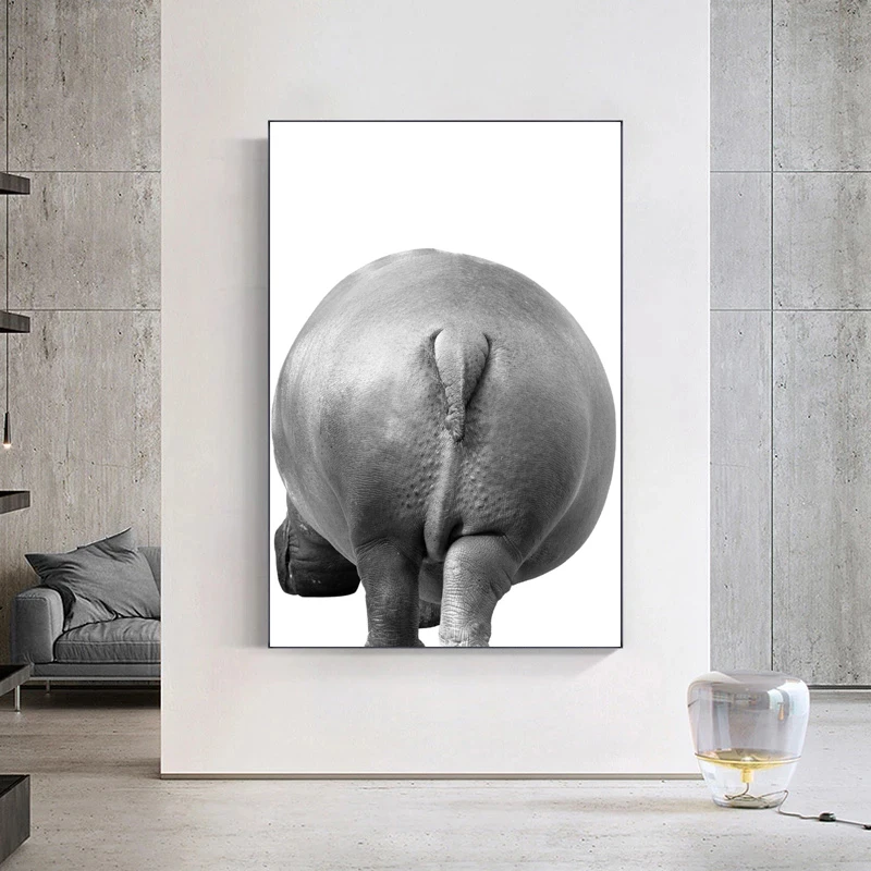 Black and White Wildlife Butt Portrait Posters and Prints Modern Art Canvas Painting Wall Art Pictures Home Bar Room Decoration