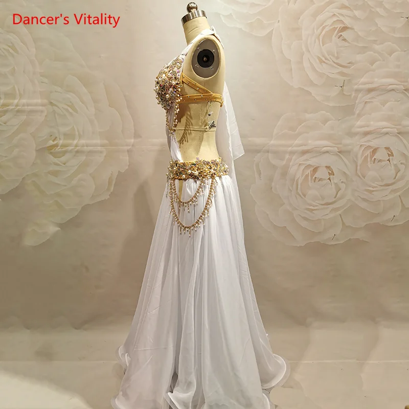 Belly Dance Competition Set White Elegant Belly Dance Big Swing Split Performance Skirt Adult Belly Dancing Outfit Customization