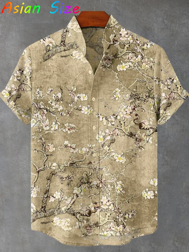 남성용 빈티지 일본식 꽃 프린트 셔츠 일본 예술 셔츠  - Summer Japanese Clothing 리뷰 및 가격