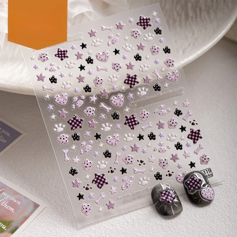 

Plaid Polka Dot Star Heart Sctapbook Journal Stickers Cute Japanese Cat Paw Dog Bone Jelly Nail Art Decals for DIY Manicure