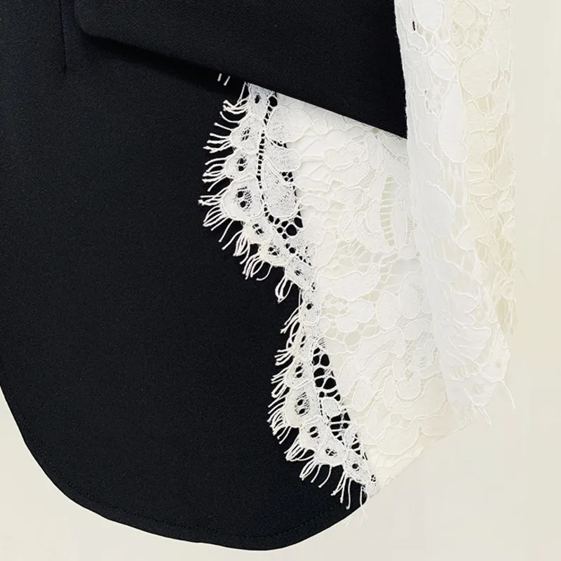 HKSH خريف جديد إمرأة المد شيك أنيق موضة زر واحد المرقعة الدانتيل التباين اللون الخصر Cinching جيب السترة HK7609