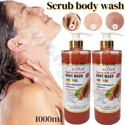 Large-capacity scrub shower gel, silky skin, rich foam, rich moisturizing, improving rough skin, long-lasting fragrance 1000ml