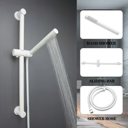 White sliding rod manual shower set, brass handheld shower, adjustable stainless steel rod, 1.5m shower hose