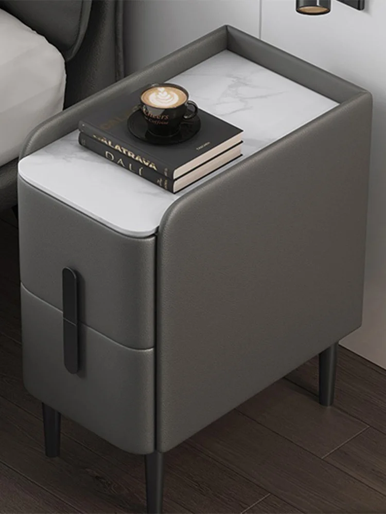 

Nordic Style Leather Bedside Table Solid Wood Mini Bedroom Nightstand Living Rood Side Storage Cabinet Hotel End Table