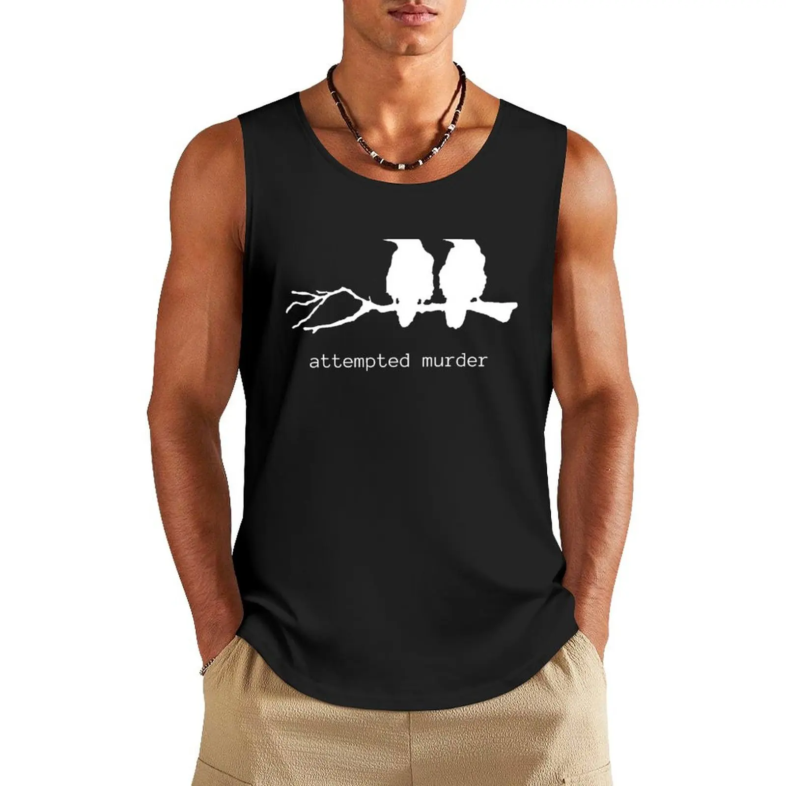 

Attempted Murder Funny Crow Bird T-shirt (white text) Tank Top Gym wear new in tops & t-shirt mens clothing