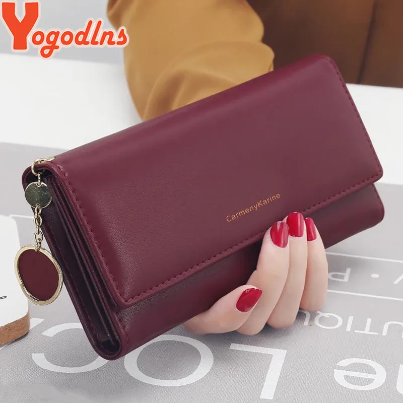 Yogodlns Casual Long Wallet For Women Pendant PU Leather Handbag Multi-layer Clutch Shopping Lady Purse Phone Card Holder Purse