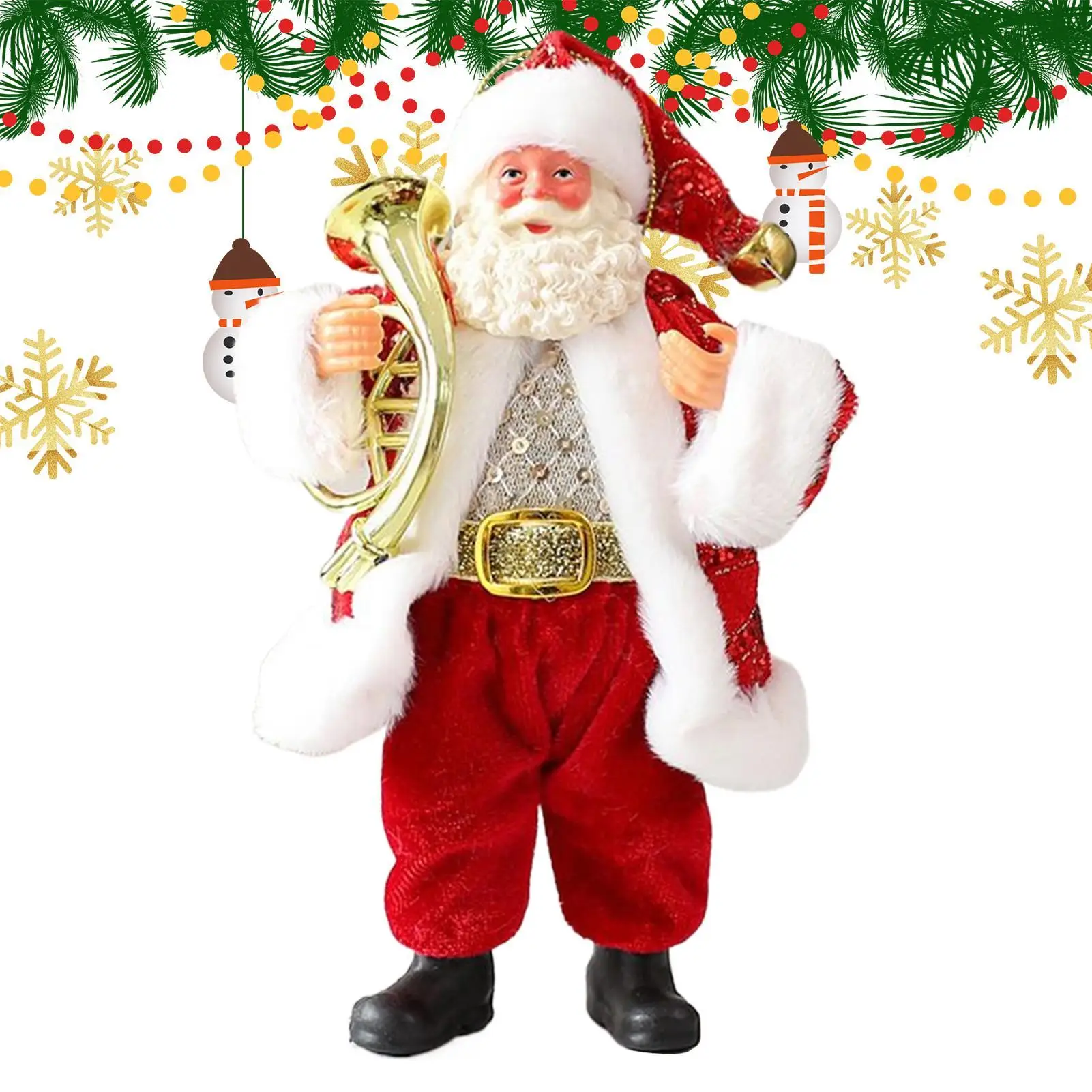 7 Inch Christmas Ornament Santa Claus Figurines Festive Santa Statue Holding Instruments for Tree Shelf Window Table Indoor